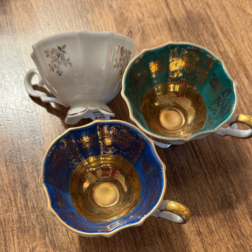 Vintage Alka Bavaria Western Germany Gold White and Blue Teacup Set 870 665